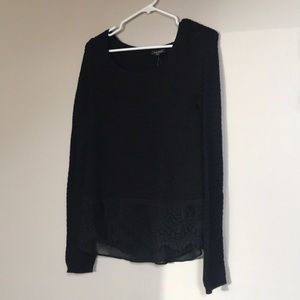 Black Lucky Sweater with sheer lace bottom